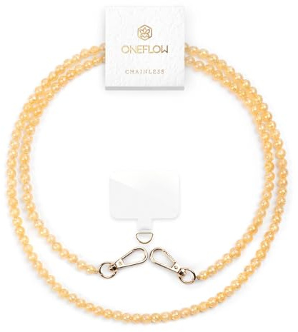 ONEFLOW Perlen Handykette Universal zum Umhängen, Handyband für Hüllen, Glitzer Perlen Kette ohne Handyhülle, Abnehmbar mit Karabiner für alle Smartphones, Chainless Paradise Pearls