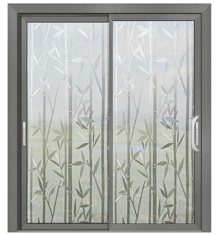 Milchglasfolie Fenster 80 x 100 cm Uv-Schutz Folie Sichtschutz Hitze Fensterfolie Selbsthaftend Blickdicht Fensterfolie Milchglas für Büro Und Haus, Bambus