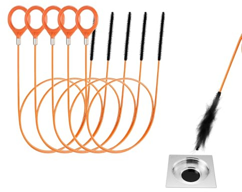 Galenecx 5 Stück Abflussreiniger Spirale, 81cm Flexibilität Abflussspirale, Rostfrei und Langlebig Abflussreiniger Sticks, Wiederverwendbar Abflussreiniger Bürste, Rohre mit Schmalem Abflussloch