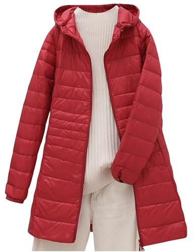 ANHATUIV Puffer Jackets Women Longline Quilted Coat with Hood Winter Full Zip Bubble Puffer Jacket Lightweight Windproof Down Jacket Compressible Down Feather Coat Oversized Quilted Jackets