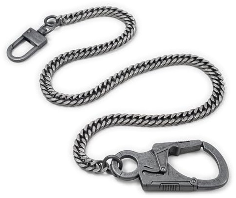 Ahiller Catena Portafoglio Uomini Robustissima - Catena per Chiavi in Acciaio Inossidabile da 25 con Moschettone in Lega e Doppia Chiusura, Accessorio Stile Biker Punk (BK-Deep Alloy)
