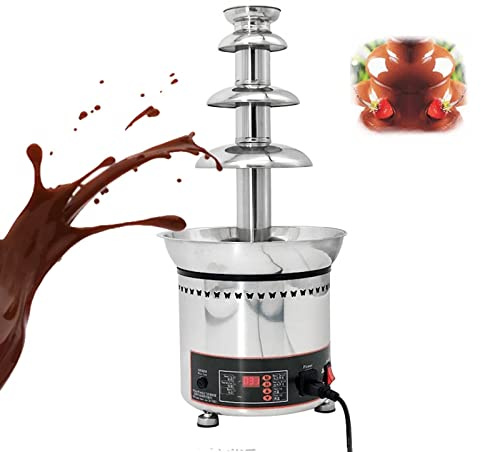 Electric Chocolate Fondue Fountain Machine, 304 Stainless Steel, 4 Tiers, 6.6-Pound Capacity, Easy to Assemble, Ideal for Commercial Use