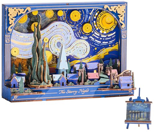 ROWOOD Puzzle 3D in legno per adulti e bambini, con luce a LED, kit artigianali per adulti, kit per modellismo, display da tavolo, decorazione da parete, puzzle regali per donne e uomini, TH003, la