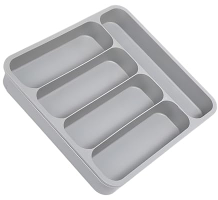 FUNNETOYU Organizer per Posate da Cassetto Cucina Contenitore con Scomparti Espandibile per Forchette Coltelli Cucchiai Portaposate Riutilizzabile per Cucina Ufficio Bagno e Camera Grigio