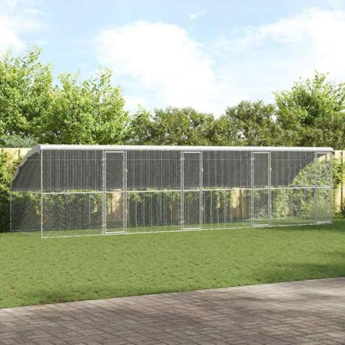 Amorsee Freilaufgehege Hühner XXL 800 x 200 x 198.5 cm Hühnerstall Verzinkter Stahl Hühnergehege Freilauf Groß mit Sonnenschutzdach und 4 Tür für hühnerkäfig Hühnerkäfig Vogelkäfig
