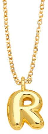 OAKKY Collana con Ciondolo Lettera a Bolle Spessa per Donne Trendy Carino Charm Ciondolo Alfabeto Personalizzato Oro Lettere Pallone R Collane