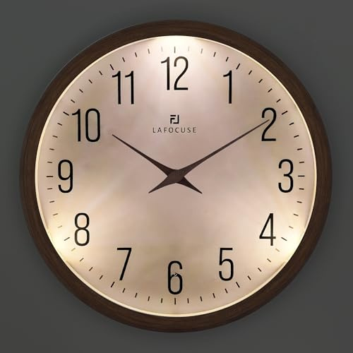 Lafocuse 30cm Marrone Orologio da Parete con Luce Notturna a Batteria, Luminoso Silenzioso senza Ticchettio Orologio da Muro Moderno Decorativo per Soggiorno Camera da Letto Cucina Ufficio