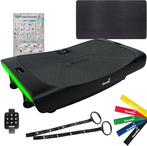 Skandika Plataforma vibratoria 4D V3000 Plus - Vibración oscilante hasta 40 Hz - hasta 150 kg | Tecnología Curved - Esterilla Protectora para el Suelo - Cintas de Entrenamiento