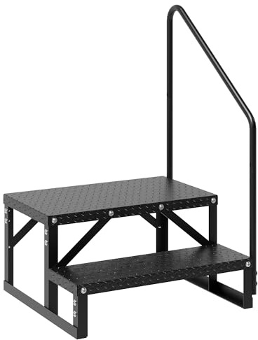 Garvee Escalier externeérieur antidérapant 2 marches pour Camping-Car – Capacité 300 kg, Portable, Acier allié, Stable – Marchepied Robuste avec Rampe – Simple Main Courante | 2 marches