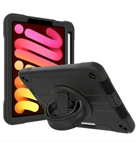 World biz Heavy Duty Case for iPad Mini 7 (A17 Pro, 2024) / iPad Mini 6 2021 8.3-Inch, Military Grade 3-Layer Full Body Rugged Cover with Kickstand, Pencil Holder, Hand Strap (Black)