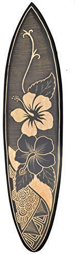 Surfboard 100cm mit Hibiskus Blumen Motiv Deko Hawaii Holzschild