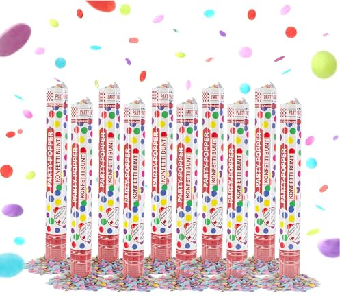 Party Factory – Konfettikanone Bunte Party Popper 10er Set – Partygadgets Konfetti Kanone 40cm mit Schnipseln für Hochzeit, Geburtstag oder Silvester – Bis 8m Flughöhe, für Innen & Außen