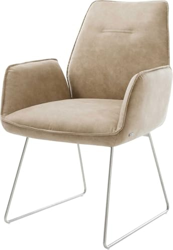 DELIFE Polsterstuhl Zoa-Flex Kufengestell Edelstahl Mikrofaser Beige Vintage Taschenfederkern