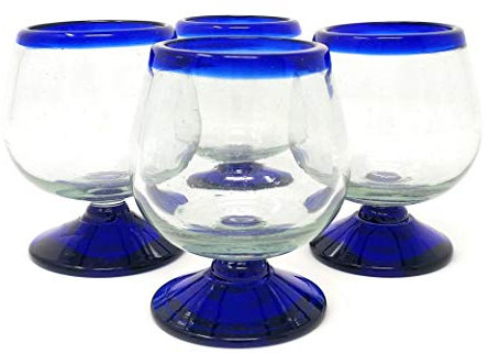 Verre soufflé à la main - Lot de 4 verres à cognac soufflés à la main - Bleu cobalt