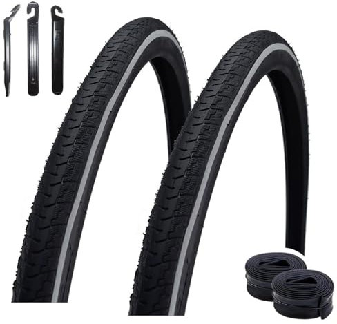 2 x Rexway Luce 28 Pannenschutz Fahrradreifen Fahrradmantel in Schwarz mit Reflex 25-622 (28 x 1.00) + 2 passende Schläuche SV inkl. 3 Reifenheber