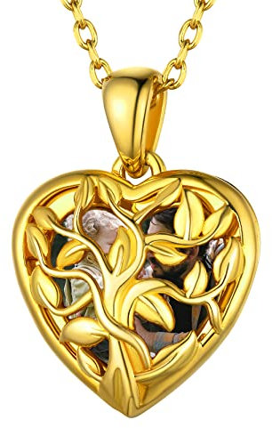 GoldChic Jewelry Medaglione Personalizzato Con Albero Della Vita In Oro, Collana Con Cuore In Argento Sterling Per Foto Regali Per Mamma Nonna