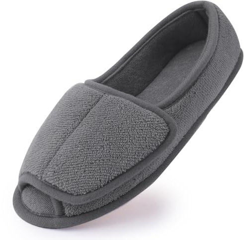 Git-up Donna Morbide Comode Pantofole Casa Calde Leggere e Antiscivolo Ciabatta con Soletta Memory Foam Regolabili diabetiche artrite Edema Piedi Punta Aperta Piatte Indoor/Outdoor Slippers,Grigio 9.