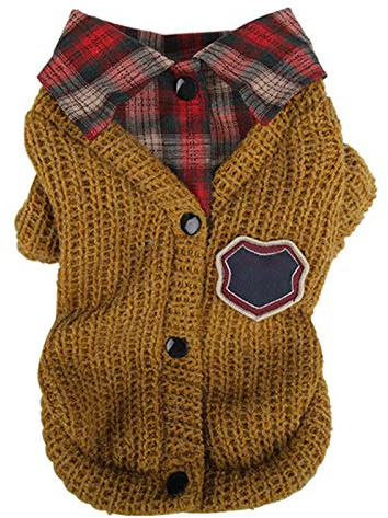TOYHEART Pull pour chien de compagnie, pulls chauds pour chien, faux 2 pièces à motif écossais pour l'automne et l'hiver - Vêtements pour petit chien, jaune, taille S