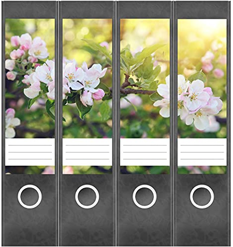 Etiketten für Ordner | Baum Blüte | 4 breite Aufkleber für Ordnerrücken | Selbstklebende Design Ordneretiketten Rückenschilder