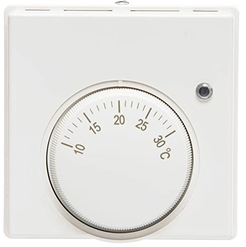 SPARES2GO Mains Room Thermostat for Combi Boilers Temperature Switch Dial 10°C - 30°C with Neon Indicator