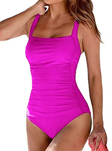 Joligiao Baddräkt för kvinnor i ett stycke retro bandeau monokini badmode justerbar strandbikinis rökt mage väg belly kontroll badkläder baddräkt för kvinnor, ROSA, XL