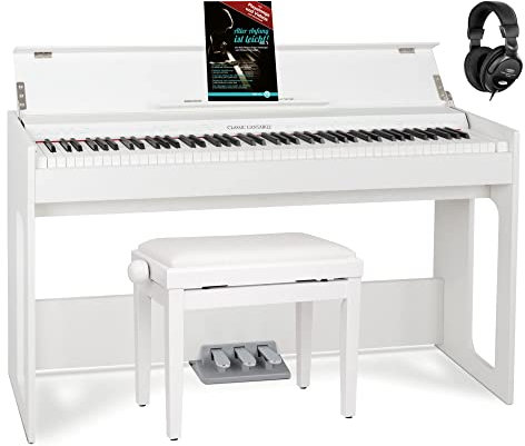 Classic Cantabile DP-S1 WM E-Piano Set - 88 gewichtete Tasten mit Hammermechanik und Anschlagdynamik - 10 Klänge - Slimline-Design - Spar-Set inkl. Klavierbank, Kopfhörer & Schule - Weiß matt