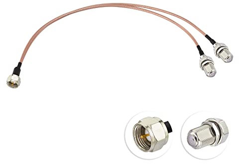 Superbat F-Type Male to Dual Female Coaxial Cable Splitter 2 Way 75ohm RG6 V Type TV Coax Splitter Cable 30cm for TV Satellite Receiver LTE Filter Audio Video Equipment etc