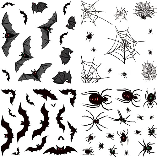 OPUHOHR Halloween Aufkleber, Halloween FensterAufkleber Wandaufkleber, Halloween Fledermaus Spinnen Glasaufkleber, Halloween Glasaufkleber für Heimdekoration,Halloween Party Dekoration