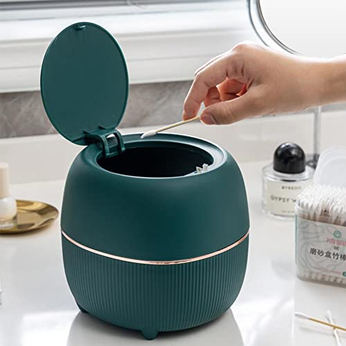 FIYSON Mini Abfalleimer Tisch Mülleimer, Bad Kosmetikeimer Tischmülleimer Mit Deckel, ØxH: 16 x 15 cm AbfallbehäLter Klein für Küche Badezimmer Bett Büro Schreibtisch, Geruchsdichter (grün)