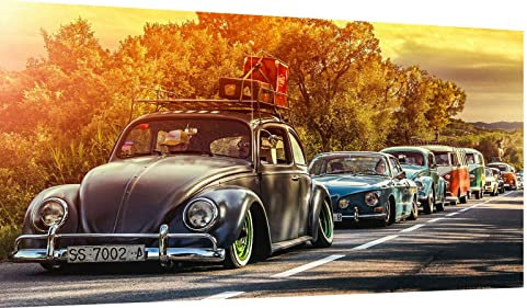 Magic Canvas Art - Bilder Oldtimer Autos Classic Käfer VW BUS Leinwandbild 1- teilig Hochwertiger Kunstdruck modern Wandbilder Wanddekoration Design Wand Bild, Größe: 40 x 30 cm