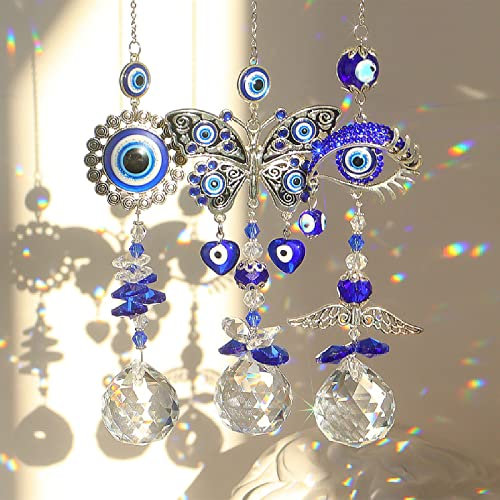 3 Piezas Devil'S Eye Sun Catcher,Hada Cristal Colgante decoración,Prisma Colgante,Sun Catcher para Ventanas Jardines