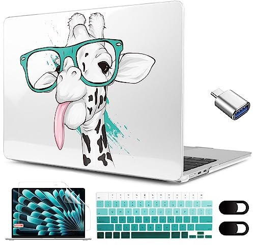 MEEgoodo Schutzhülle für M5/M4/M3/M2 MacBook Air 15 Zoll 2026 2025 2024 2023, Hülle passend für Modell (A3448/A3241/A3114/A2941) für MacBook Air 15,4 Zoll, lustige Giraffe