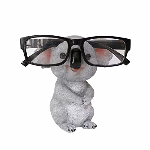 Niedlicher Tier-Brillenhalter, Kunstharz-Koala-Brillenhalter, Präsentationsständer, Dekoratives Brillenzubehör, Ideal für Nachttisch, Zuhause, Büro, Schreibtisch, Dekoration, Dekoratives(Grau)