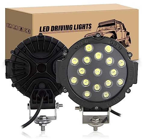 RIGIDON 2 x Led Scheinwerfer Rund, 7 Zoll 18 cm 51W Spot Offroad Lights | 12V 24V 6000K Weiß Arbeitsscheinwerfer Zusatzscheinwerfer Wasserdicht für Auto Offroad Traktor SUV ATV KFZ LKW 4x4, Schwarz