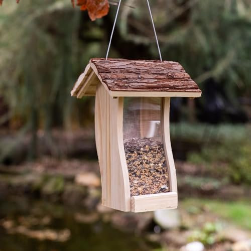 CULT at home Vogel Futterhaus Holz – Futterhaus für Vögel hängend Wildvögel Vogelfutterhaus zum Aufhängen – 21 x 20 cm Höhe 30 cm