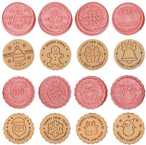 Moldes Galletas Navidad,8 piezas 3D Molde de galletas de Navidad, Cortadores de galletas de Navidad,Moldes de Galletas Navidad Plástico,para Niños,cookie fondant decoración de pasteles (E)