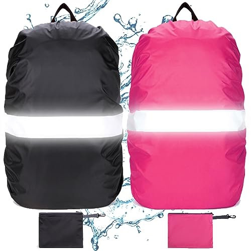 DKDDSSS 2 Pack Waterproof Rain Cover for Backpack, Reflective Waterproof Backpack Rain Cover, Waterproof Rucksack Cover Rainproof Protector for Outdoor Hiking Riding Climbing, M 40L-50L