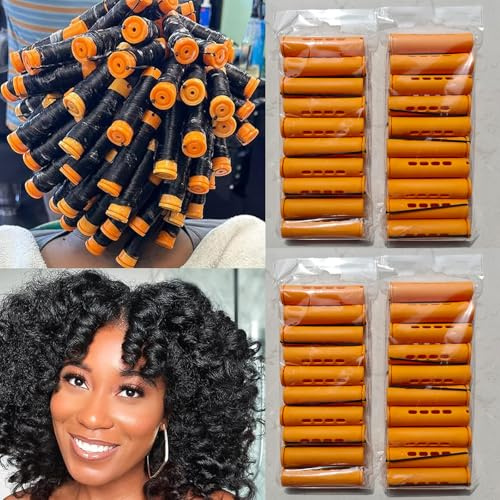 40 Stück orangefarbene Dauerwellenstangen für natürliches Haar, Kaltwellenstangen, Lockenwickler, Dauerwellenstangen für langes, mittelkurzes Haar, Kunststoff, Kaltwellenstangen,
