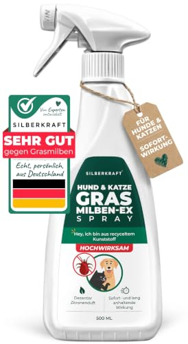 Silberkraft Grasmilben Ex Aktiv Spray mit effektiver Sofortwirkung [500 ml] | Anti Grasmilben Spray für Hund Katze - Grasmilbenbefall behandeln Herbstgrasmilben Erntemilben