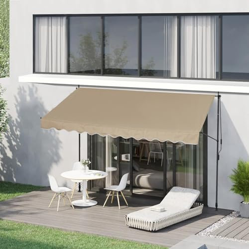 CLIPOP Klemmmarkise 250 x 120 cm Balkonmarkise mit Handkurbel, Sonnenschutz ohne Bohren Sonnenmarkise höhenverstellbar Markise mit Gestell, terrassenüerdachung Wasserdicht UV-beständig (Beige)