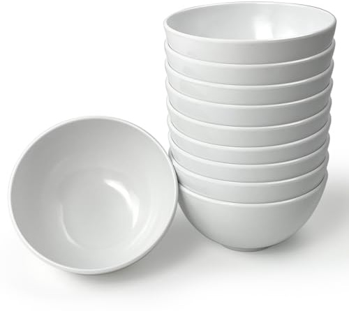 EWEIGEER 4.5-inch Melamine Small Bowls for Cereal Rice Soup Dessert Snack Candy Ice-Cream Pudding Fruit Salad Side Dish Mini Plastic Bowl.(10 PCS) White