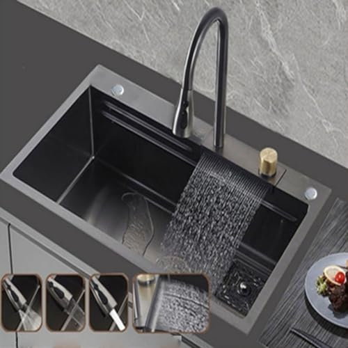 Fregadero Cocina 304, Fregadero Cocina 1 Seno De Acero Inoxidable Con Grifo,fregadero En Cascada, Fregadero Cocina 1 Seno Con Escurridor,fregadero Bajo Encimera (Size : 80 * 45cm)