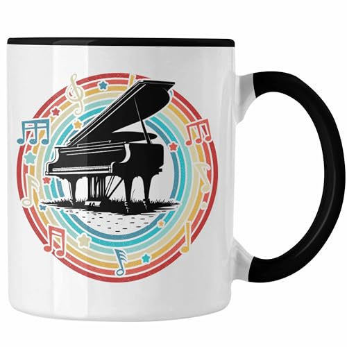 Trendation - Piano-Spieler Tasse Geschenk Klavier Kaffee-Becher Geschenkidee Flügel Musiker (Schwarz)