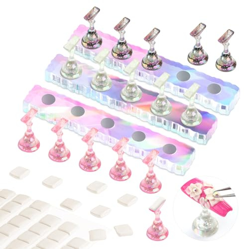 SAVILAND Kit Supports de Capsule, 3 Support de Pointes d'Ongles Aspiration Magnétique Double, Support de Pointes d'Ongles pour l'Entraînement, Support d'Affichage d'Ongles