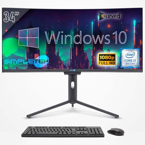 SIMPLETEK - PC All in One Curved 34 Wide | Core i7 8. Generation | Windows 10 Pro | RAM 16GB | SSD 960GB | Integrierte 2K Webcam | WiFi 6 und BT 5.2
