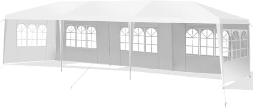HOMASIS Gazebo Esterno Resistente 9x3m, Gazebo da Giardino con Pareti Laterali Rimovibili, Tendone Impermeabile da Esterno per Feste, Matrimonio, Campeggio, Bianco
