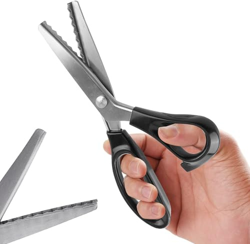 Zickzackschere, Edelstahlklingen, dreieckiger und runder Schnitt, Zahnabstand 3/4/5/7 mm, Zickzackschere, für Stoffe und Dekoration, Länge 23 cm