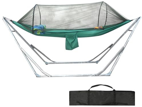 CHDGSJ Hamaca con Soporte Desmontable Y Mosquitera para Exterior,Capacidad De Peso 450 Libras,Hamaca De Nailon con ParacaíDas con PráCtico Bolsillo Lateral,Interior Y Exterior