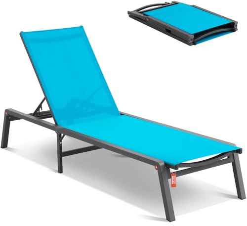 VEVOR Chaiselongue-Sessel für den Außenbereich, Aluminium-Terrassen-Loungesessel mit 5 verstellbaren Positionen, klappbarer Pool-Loungesessel mit Liegefunktion und komplett Flacher Sonnenstuhl