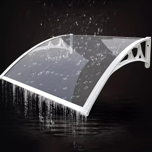 Zlovne Marquise de Porte d’Entrée en Polycarbonate Transparent,Marquise Solaire Abri Banne,Marquise Porte Exterieur de Toit Auvent en Arc,Protection Contre la Pluie et la Neige (80x160cm/32 x63)